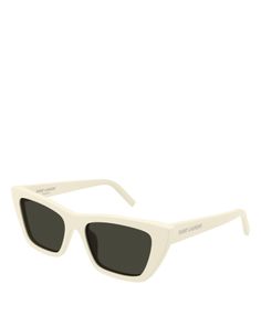 Saint Laurent Mica Fashion Icons Cat Eye Sunglasses, 55mm Classic White Cat Eye Sunglasses With Polarized Lenses, Classic White Cat Eye Sunglasses With Tinted Lenses, White Cat Eye Sunglasses For Formal Occasions, Formal White Cat Eye Sunglasses, White Polarized Sunglasses For Evening, Elegant Cream Sunglasses With Tinted Lenses, White Sunglasses With Gradient Lenses For Evening, Elegant Beige Cat Eye Sunglasses, Elegant White Evening Sunglasses