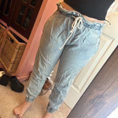 Perfect Condition. Never Worn. Super Comfy. Elastic Waist With Adjustable Draw String. 35.5” Out Seam, 23.5” Inseam. 100% Cotton Sage Pants, Sage Blue, Blue Jean, Track Pants, Blue Jeans, Pant Jumpsuit, Elastic Waist, Pants For Women, Elastic