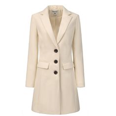 Be cozy in this warm winter coat which is cut with a notched lapel and versatile pockets for a feminine chic longline silhouette. Dress up the trench coat for an elegant chic look in Coffee shops, Shopping, Work, Office, Business, Weekend Gathering, Formal, and Outdoors in chilly winter. Simply pair it with sophisticated clutch bags and chic high-heeled shoes for an elegant look. Elegant Winter Blazer Dress For Business Casual, Cream Double-breasted Long Coat, Cream Wool Coat With Notch Lapel For Fall, Classic Winter Blazer Dress With Button-up Front, Classic Winter Button-up Blazer Dress, Classic Button-up Blazer Dress For Winter, Classic Winter Blazer Dress For Office Wear, Cream Winter Business Outerwear, Beige Pea Coat With Notch Lapel And Hidden Buttons