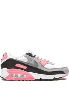 White/black/grey/pink leather/rubber Air Max 90 sneakers from NIKE featuring colour-block panelled design, signature Swoosh logo detail, front lace-up fastening, branded insole, round toe and flat rubber sole. These styles are supplied by a premium sneaker marketplace. Stocking only the most sought-after footwear, they source and curate some of the most hard to find sneakers from around the world.. Air Max 90 Branco, Tenis Air Max 90, Rose Sneakers, Nike Tenis, Nike Girl, Nike Shoes Women Fashion, Nike Air Vapormax 2019, Nike T, Nikes Girl