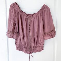 Pretty La Hearts Off The Shoulder Top. Mauve Pink/Purple Shirt, Off The Shoulder, Soft And Flowy Material, Lightweight. Feels Like Nice Quality. Super Cute Piece. Never Worn! No Flaws At All :) Size: Large Purple Short Sleeve Beach Top, Purple Short Sleeve Top For Vacation, Purple Short Sleeve Vacation Tops, Purple Short Sleeve Summer Tops, Lavender Spring Beach Top, Lavender Beach Tops For Spring, Lavender Tops For Beach In Spring, Casual Mauve Summer Tops, Casual Mauve Summer Blouse