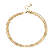 This beautiful fishbone chain is layered with a simple delicate curb chain for a bohemian allure. Have a virtual date coming up? Throw this choker on under beach-wavy hair and you're good to go! DETAILS & SIZE Composition: 14K gold or silver plated stainless steel Measurements: chain: 12" + 2" extension Lobster claw clasp Read about how to care for your jewelry here. Shop the Necklaces for more options! Fishbone Necklace, Copper Choker, Dangle Necklace, Horn Necklace, Layered Necklace Set, Moon Pendant Necklace, Dangle Necklaces, Gold Necklace Set, Women's Jewelry And Accessories