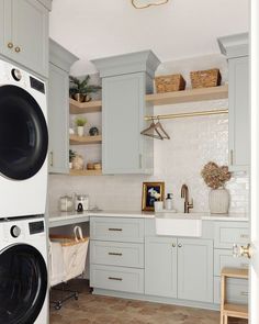 a washer and dryer in a small kitchen