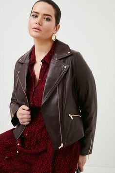 Plus Size Leather Signature Moto Jacket | Karen Millen Leather Jacket Outfits Women, Jacket Outfits Women, Womens Leather Jacket Outfit, Plus Size Leather Jacket, Plus Size Leather, Peplum Coat, Jacket Outfit Women, Jacket Collection, Womens Coats