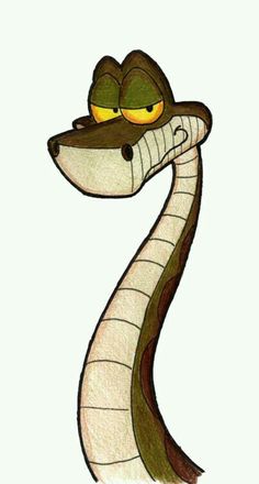 a drawing of a snake with eyes on it's head and the tail curled up