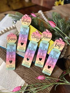 these bookmarks are decorated with hearts and words