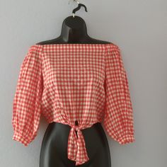 New With Tags. Forever 21. Red/White Gingham Print. Off-Shoulder Woven Blouse. Tie Front. Size Small. Summer Plaid Blouse For Picnic, Summer Plaid Blouse For Day Out, Summer Picnic Fitted Blouse, Fitted Summer Blouse For Picnic, Chic Gingham Blouse For Summer, Chic Plaid Summer Tops, Chic Spring Picnic Tops, Spring Day Out Plaid Tops, Casual Gingham Crop Top For Spring