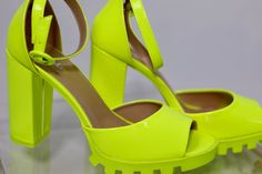 Womens Jelly Neon Yellow Platform Heeled Sandals Neon Yellow Shoes, Neon Shoes, Pink Nike Shoes, Yellow Shoes, Pink Nikes, Platform Sandals Heels, Yellow Aesthetic, Neon Yellow, Heeled Sandals