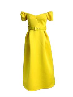 Elegant High Waist Big Swing Cocktail Evening Dress Large Dress White Dresses Party Dresses With Belt And Short Sleeves, Belted Short Sleeve Party Dress, Yellow Party Dress Solid Color, Yellow Solid Color Party Dress, Yellow Solid Color Midi Dress For Party, Belted Sheath Party Dress, Yellow Solid Color Maxi Dress For Party, Elegant Yellow Solid Color Dress, Elegant Yellow Belted Dress