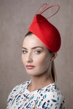 Red Fascinator, Feather Quill, Shade Card, Bride Hat, Gold Tips, Silver Tops