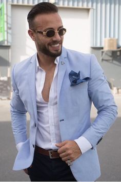 White And Blue Blazer Outfit, Sky Blue Blazer Outfit Men Wedding, Sky Blue Blazer Outfit Men, Mens Outfits Summer, Outfits Turtleneck, Blue Blazer Outfit Men, Outfits Trousers, Coat Pant For Men, Outfits Traditional