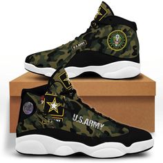 Us Army Ver5 Sneakers Running For Lover Jd13 ShoesThe print-on-demand custom shoes are made from high-quality materials, such as leather or canvas, and come in a range of unique designs. They are durable and comfortable, making them a stylish and practical addition to any outfit. Army Shoes, Camo Sneakers, Hype Beast, Camo Shoes, Jordan 13 Shoes, Army Camo, Personalized Shoes, Army Wife, Shoes Custom