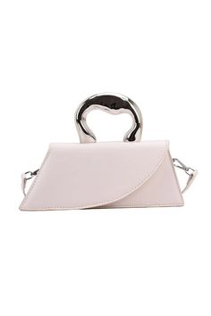 Small chic vegan leather purse with silver abstract detail handle. Removable shoulder strap. Luxury Shoulder Bag, Harajuku Aesthetic, Luxury Designer Handbags, Small Handbag, Satchel Tote, Square Bag, Zipper Bags, Leather Purse, White Bag