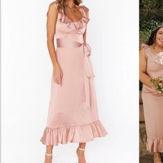 Show Me Your Mumu Alexis Midi Dress ~ Rose Gold Luxe Satin Worn Once For 2 Hours. Size Xxs. Rose Gold Midi Dress, Beige Bridesmaid Dress, Metallic Bridesmaid Dresses, Maternity Dress Wedding Guest, Beige Bridesmaids, Light Pink Bridesmaid Dresses, Casual Bridesmaid Dresses, Dress Rose Gold, Pastel Bridesmaid Dresses