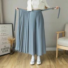 Women's Pleated Trousers High Waist Pants Wide Leg Chiffon Retro Irregular Chic | eBay Plise Skirt Outfit, Casual Pleated Chiffon Bottoms, Blue Ankle-length Pants For Spring, Blue Ankle-length Spring Pants, Casual Ankle-length Pleated Skirt, Casual Solid Chiffon Bottoms, Casual Stretch Chiffon Bottoms, Blue Pleated Wide Leg Bottoms, Casual Chiffon Trousers