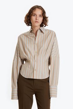 Modern Button-up Shirt For Daywear, Versatile Button-up Shirt For Daywear, Daywear Button-up Shirt With Pockets, Daywear Button-up Rayon Shirt, Button-up Tops With Striped Cuffs For Daywear, Petar Petrov, Cropped Leather Jacket, Shirt Tucked In, Elegant Lady