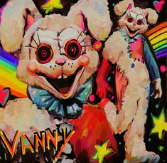 an image of a teddy bear with clown makeup on it's face and the words vanny written below