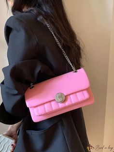 BirdinBag - Square Chain Shoulder Crossbody Bag - Solid Color, Single Strap Pink Flap Shoulder Bag With Chain Strap, Pink Shoulder Flap Bag With Chain Strap, Pink Chain Strap Shoulder Flap Bag, Pink Vibes, Save The Planet, Bag Bag, Square Bag, Pink Bag, Crossbody Bag