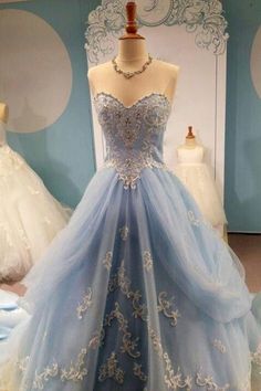 Disney Prom Dresses, Princess Evening Dress, Prom Dress Blue, Custom Made Prom Dress, Blue Evening Dress, Light Blue Prom Dress, Blue Ball Gowns, Marine Uniform, Sweetheart Prom Dress