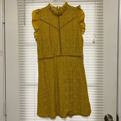 Nwot, Size Large Yellow Knee-length Mini Dress For Date Night, Yellow A-line Midi Dress With Ruffles, Yellow A-line Dress For Date Night, Yellow Ruffled Dress For Date Night, Mustard Sleeveless Dress For Brunch, Sleeveless Mustard Dress For Brunch, Sleeveless Mustard Dresses For Brunch, Yellow A-line Mini Dress For Work, Yellow A-line Mini Dress For Brunch