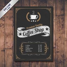 a coffee shop menu on a wooden wall with a ribbon around the front and side