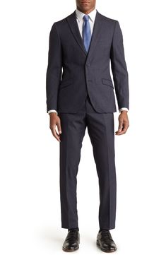 A windowpane pattern brings modern style to a sophisticated double button, peaked lapel jacket that is the perfect finishing touch for the included trousers. Top: 30" rise Bottom: 11" rise, 30" inseam (size 40R) 2-piece set Jacket: peaked lapels, double button closure, windowpane pattern, lined Trousers: zip fly, flat front Self: 76% polyester, 22% rayon, 2% spandex; Lining: 100% polyester Dry clean Imported Suits With Welt Pockets In Suiting Fabric, Modern Single Button Flat Front Suit, Modern Tailored Suit In Suiting Fabric, Modern Suit For Office, Office Wear Suits With Welt Pockets In Suiting Fabric, Modern Suit For Office Made Of Suiting Fabric, Modern Suit In Suiting Fabric For Office, Modern Office Suit In Suiting Fabric, Modern Office Suits With Double Button Closure