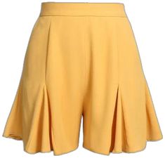 Short Pleated Party Bottoms, Chic Ruffled Solid Color Shorts, Chic Fitted Yellow Shorts, Retro Ruffled Bottoms For Spring, Yellow Pleated Party Bottoms, Retro Ruffled Summer Bottoms, Retro Ruffled Bottoms For Summer, Retro Summer Bottoms With Ruffles, Chic Yellow Shorts With Built-in Shorts