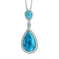 The picture shows a 925 sterling silver larimar two teardrop pendant with cubic zirconia. Elegant Larimar Jewelry, Elegant Larimar Pendant Jewelry, Elegant Larimar Jewelry For Formal Events, The Heart Of The Ocean, Heart Of The Ocean, Ocean Heart, Hawaiian Jewelry, Larimar Pendant, Teardrop Pendant