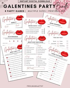 valentine's party game with red lipstick on it and the words galaines party