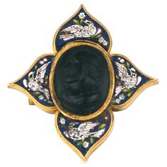 Late 19th Century stone cameo brooch with micromosaic dove details. Unusual to have the combination of the hand carved stone cameo with the micromosiac work. Cameo shows ancient male profile and could date much earlier than the mount. Set in 14k gold and made in the late part of the 19th Century in Italy. Also has bail for use as pendant. Excellent condition. Micro Mosaic Jewelry, Antique Jewellery Designs, Hand Carved Stone, Vintage Cameo, Micro Mosaic, Antique Brooches, Carved Stone, Carved Shell, Shine Bright Like A Diamond