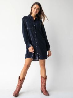 The rich jewel toned color, the soft velvety feel, flattering fit…and POCKETS! Velvet Shirt Dress, Velvet Shirt, Slate Grey, Hello Autumn, Rich Color, Rocky, Shirt Dress, Velvet, Grey