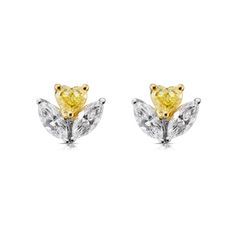 Delicate and fun earrings with a yellow diamond Heart sitting on two Marquise diamonds Fancy Yellow and FG VS quality 18kt Gold Marquise Diamond Earrings, Jewelry Illustration, Yellow Heart, Heart Shaped Diamond, Fancy Diamonds, Marquise Diamond, Cluster Earrings, Everyday Earrings, Yellow Diamond