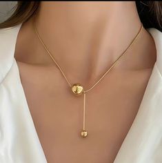 Necklace Double Ball Design 18k Gold Plated Fashion Christmas Gift Ideas Holiday Futuristic Style Match Daily Outfits Accessory Elegant Chic Party Elegant Chain Necklace As Gift, Elegant Plated Chain Necklace Gift, Gold-tone Clavicle Chain Necklace For Anniversary, Elegant Gold Plated Lariat Necklace, Elegant Round Gold Plated Lariat Necklace, Yellow Gold Plated Necklace As Gift, Elegant Round Gold-plated Lariat Necklace, Yellow Gold Plated Necklace For Gift, Adjustable Plated Round Necklace