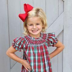 This plaid should be at the top of your Christmas list! We love this classic geometric smocked dress for visits to Santa and hanging ornaments on the tree. Smocked Bishop Dress, Float Dress, Bib Dress, Twin Outfits, Winter Plaid, Holiday Plaid, Plaid Outfits, Dress Sash, How To Hem Pants