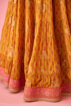 Shop for Shyam Narayan Prasad Orange Silk Viscose Tiered Lehenga Brocade Blouse Set for Women Online at Aza Fashions Tiered Lehenga, Brocade Blouse, Applique Work, Brocade Blouses, Print 3d, Net Dupatta, Thread Embroidery, 3d Flowers, Fabric Silk