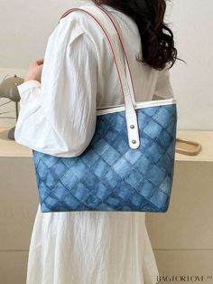 BagForLove - Blue Geometric Shoulder Tote: Double-Handled Work Bag with Stylish Pattern Product Description Color Blue Strap Type Double Handle Pattern Type Geometric Bag Size Medium Style Preppy Type Shopper Bag Material PU Leather Size Chart INCH CM Bag Length Bag Width Bag Height Handle Height 15 inch 3.9 inch 9.8 inch 9.4 inch Bag Length Bag Width Bag Height Handle Height 38 cm 10 cm 25 cm 24 cm Details Pictures Similar Products h2 { text-align: center; } /* æ¢è¡ */ li{ white-space: normal Casual Blue Handheld Shoulder Bag, Blue Large Capacity Shoulder Bag For Errands, Blue Handheld Bag For Errands, Blue Casual Bags For Errands, Casual Blue Bag For Errands, Large Capacity Blue Bags For Errands, Light Blue Square Shoulder Bag For Daily Use, Light Blue Square Bag For Daily Use, Casual Blue Shoulder Bag With Double Handle