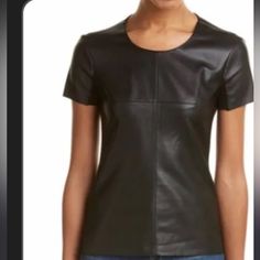 The Front Is Faux Black Leather Only. Top Has Been Worn Once Or Twice. In Excellent Like Brand New Condition. Leather Tops, Leather Short, Armani Collezioni, Black Leather, Sleep, Leather, Black