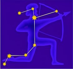 a drawing of a man holding a bow and shooting stars