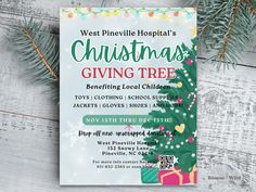 the christmas giving tree flyer is shown