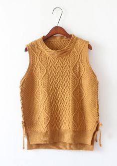 New Design Women Short Pullover Knit Vest Tops Trendy Stretch Knitted Sweater Vest, Casual Winter Sweater Vest, Casual Acrylic Sweater Vest For Fall, Trendy Beige Crew Neck Sweater Vest, Trendy Brown Acrylic Tops, Trendy Knitted Sweater Vest For Fall, Casual Yellow Knit Sweater Vest, Casual Yellow Sweater Vest For Winter, Casual Yellow Sweater Vest For Fall