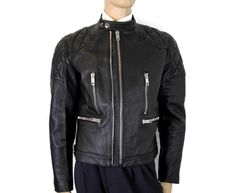 Made of 100% Calf Grain Leather; Closure: Zipper Style: Motorcycle Jacket; Size Type: Regular Measurements: Size: 50 EU / 40 US; Shoulder: 19; Sleeve: 26; Chest: 21.75; Waist: 20; Total Length: 23 Inches Original Burberry tags included Made In Italy Mens Black Leather, Modern Gentleman, Diamond Quilt, Burberry Men, Casual Boots, Biker Jacket, Blazer Suit, Motorcycle Jacket, Sweater Shirt