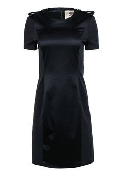 Current Boutique-Burberry - Navy & Black Paneled Short Sleeve Sheath Dress Sz 6 Classic Stretch Mini Dress, Sleek Short Sleeve Mini Dress For Formal Occasions, Sleek Fitted Short Sleeve Dress, Sleek Fitted Dress With Short Sleeves, Elegant Cap Sleeve Dress For Night Out, Formal Fitted Short Sleeve Mini Dress, Sleek Short Sleeve Night Out Dress, Classic Fitted A-line Short Sleeve Dress, Classic Short Sleeve Cocktail Dress