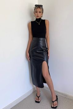 Item Type: BottomsMaterial: PUPattern: PlainColor: BlackSize: S,M,L Size (CM): Length Hip Waist S 83 90 64 M 84 94 68 L 85 98 72 Long Leather Skirt, Pu Leather Skirt, Leather Midi Skirt, Rhinestone Dress, Night Out Outfit, Faux Leather Skirt, Mini Fashion, Bandage Dress, Mesh Dress