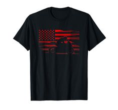 a black t - shirt with an american flag and a motorcyclist on it