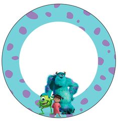 the monsters are standing next to each other in front of a circle with polka dots