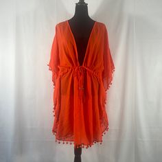 Orange Bathing Suit Cover,Sheer, Tunic,Deep V Neck, Adjustable Tie Waist,Tassels, Xl Get Ready For Your Summer Fun In The Sun With This Orange Bathing Suit Cover! You Will Feel Sexy, And Free With Some Whimsy!! New Without Tags. Spring V-neck Beach Dress With Tassels, Beachwear V-neck Cover-up With Tassels, Casual V-neck Festival Cover-up, Summer V-neck Cover-up With Tassels, Summer V-neck Tassel Cover-up, Casual V-neck Cover-up With Tassels, V-neck Tie Waist Beach Cover-up, Vacation V-neck Kaftan With Tassel Ties, Summer V-neck Top With Tassels