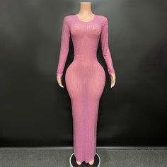 Beautiful Pink Rhinestone Embellished Mesh Long Sleeve Maxi Dress. Step out in style in this stunning, sparkly maxi dress.  Made to Order - Please allow 3-4 weeks for production  Sizes S - XL - Refer to size chart in listing photos * Sizing - All items are made according to measurement ranges, they are NOT typical letter or numeric sizing. It is imperative to compare your exact measurements with the size chart provided either in the listing photos or item descriptions and to also add your measur Rhinestone Floor-length Maxi Dress For Parties, Embellished Maxi Length Sequin Dress, Embellished Sequin Maxi Dress For Night Out, Floor-length Sparkling Dress For Night Out, Sparkling Floor-length Dress For Night Out, Fitted Rhinestone Maxi Dress For Party Season, Sparkling Maxi Dress For Night Out, Glamorous Rhinestone Maxi Dress For Party, Evening Maxi Dress With Rhinestones For Party Season