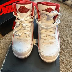 Red And White Jordan 2s Jordan Shoes Red, Jordan 2s, Red And White Jordans, White Jordans, Jordan Red, Kids Jordans, Jordan Shoes, Kids Shoes, Red White