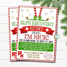 two elfs recovery note cards for christmas