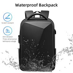 This trendy anti-theft backpack is an excellent choice for those who want to make sure their laptop or belongings remain safe when out of home. There are two compartments on the backpack, one for 15-inch laptops and the other for 12-inch tablets. Using anti-impact board inside, the backpack gives it strength against impact and better protection. Its password protected lock ensures your privacy and great security against theft. The external USB charging port allows you to charge your phone on the go. PRODUCT HIGHLIGHTS Water-resistant and shock proof Fits 15.6 inches laptop with ease Material: Polyester Can be opened 180 degrees Regular size measures 12.6''L x 4.7''W x 17.7''H. Updated bag can be extended to 8.7'' in width SKU 82009 Cool Backpacks For Men, Business Travel Bag, Laptop Design, Anti Theft Bag, Business Backpack, Anti Theft Backpack, Backpack Pattern, Backpack Material, Laptop Rucksack